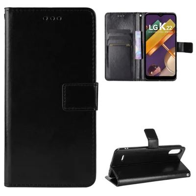 Crazy Horse Texture Protector Wallet Stand Leather Cover Case for LG K22 - Black
