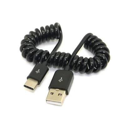 1M Coil Cord USB 3.1 Type C-mand til standard USB 2.0 A-mand datakabel til Nokia N1 tablet og mobiltelefon - Sort