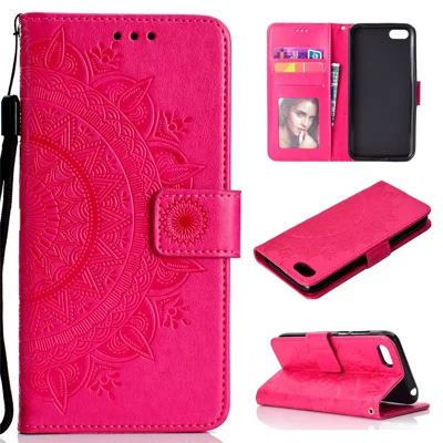 Imprinted Mandala Pattern Wallet Leather Mobile Cover for Huawei Y5 (2018) / Y5 Prime (2018) / Honor Play 7 / Honor 7s - Rose