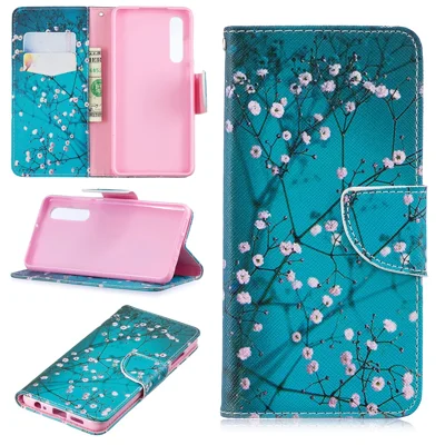 Pattern Printing PU Leather Mobile Phone Case Accessory for Huawei P30 - Tree with Flowers