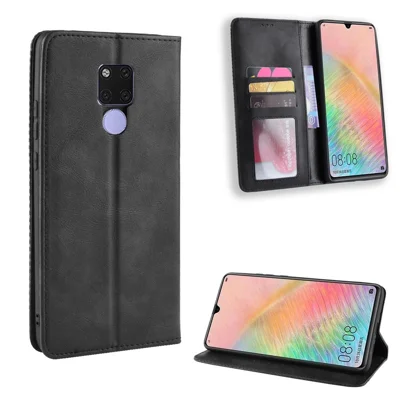 Couvercle de Portefeuille en Cuir de Style Vintage Pour Huawei Mate 20 X - le Noir