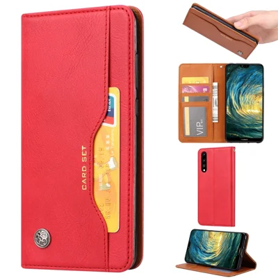 PU Leather Auto-absorbed Stand Wallet Protective Cover for Huawei P30 - Red