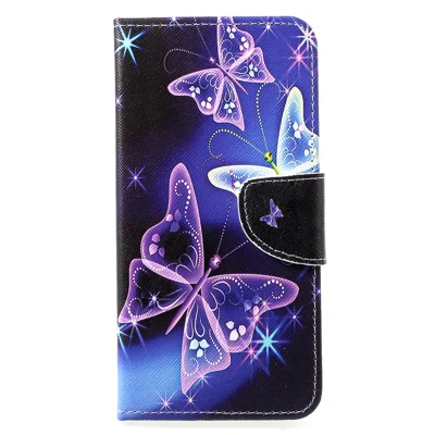 Fingerprint-Free Cross Texture Pattern Printing PU Leather Flip Phone Cover for Huawei P30 Lite - Beautiful Butterfly