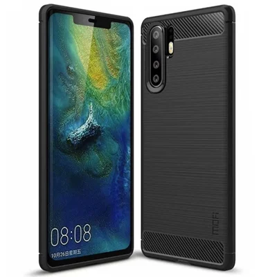 Mofi Fiber de Fibra de Carbono Case TPU Cepillado Para Huawei P30 Pro - Negro