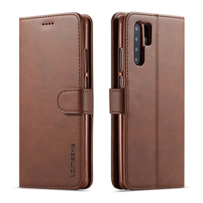 LC.IMEEKE Wallet Leather Stand Case for Huawei P30 Pro Cell Phone Accessory Textured PU Leather Case - Coffee