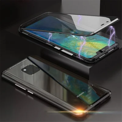 For Huawei Mate 20 Pro Magnetic Case Double-Sided Tempered Glass Metal Full Protection Cover - Black