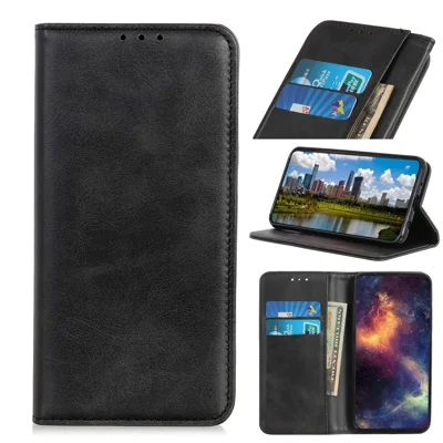 Auto-absorbed Split Leather Cell Phone Case for Huawei P30 Lite / nova 4e - Black