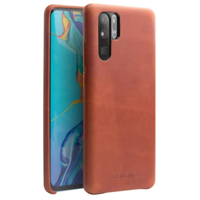 QIALINO Genuine Leather Coated PC Hard Case for Huawei P30 Pro - Brown
