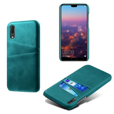 Double Card Slots PU Leather Coated PC Case for Huawei P30 - Green