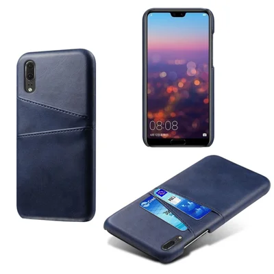 Double Card Slots PU Leather Coated PC Case for Huawei P30 - Blue