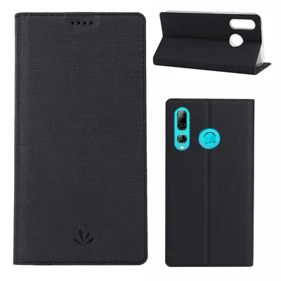 VILI DMX Kruistextuur Lederen Standhoes voor Huawei P Smart Plus 2019/Enjoy 9s/Maimang 8/nova 4 Lite - Zwart