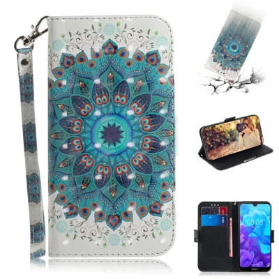 Pattern Printing Light Spot Decor Leather Wallet Case for Huawei Y5 (2019) - Blue Flower