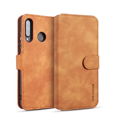 DG.MING Retro Style Leather Wallet Stand Case for Huawei P30 Lite New Edition/P30 Lite/nova 4e - Brown