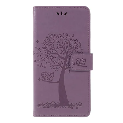 Afdruk Boomuil Magnetische Portemonnee PU Leren Hoes met Standaard voor Huawei P Smart Z - Lichtpaars