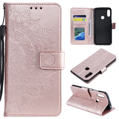 Custodia Portafoglio Xinyunew Con Vetro Temperato Per Huawei Y6 2019 - Cover Pelle Con Slot Carte E Supporto (Marrone)