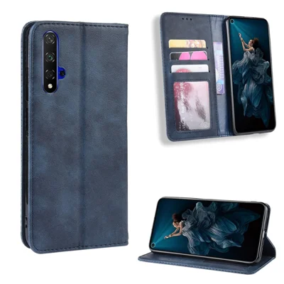 PU Leather Vintage Style Phone Cover for Huawei Honor 20/Honor 20S - Dark Blue