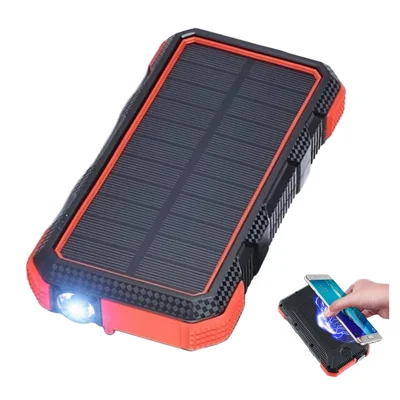 Banque d'alimentation solaire 20000 mAh, chargeur sans fil portable avec charge rapide USB-C 18 W et lampe torche LED - Rouge