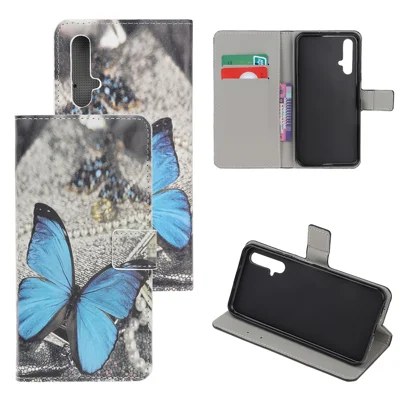 Pattern Printing Leather Wallet Stand Case for Huawei Honor 20S / Honor 20 / nova 5T - Blue Butterfly