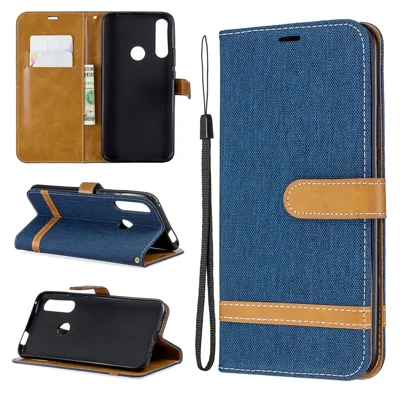 Zakelijke leren hoes met standaard en portemonnee van geassorteerde jeansstof voor Huawei P Smart Z - Donkerblauw