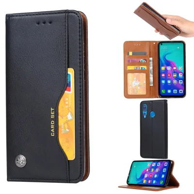 Automatisch magnetisch kunstleren standaard portemonnee telefoonhoesje voor Huawei Honor 9X (Global)/P Smart Z / Y9 Prime 2019 - Zwart