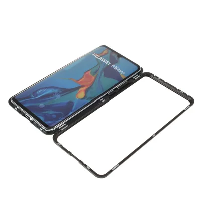 Shock-proof Magnetic Installation Metal Frame + Tempered Glass Alll-round Protective Phone Shell for Huawei P30 Pro - Black