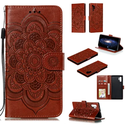 Imprint Mandala Flower Stand Wallet Leather Case Shell Cover for Samsung Galaxy Note 10 / Note 10 5G - Panda Plus / 10 Plus 5G - Bluswn