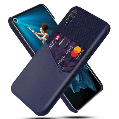 PC + PU + Cloth Hybrid Phone Back Shell Case with Card Slot for Huawei Honor 20 / Honor 20S / nova 5T - Blue