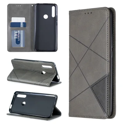 Futeralna skórzana etui z motywem geometrycznym i uchwytem na karty do Huawei Honor 9X (Global) / P Smart Z / Y9 Prime 2019 / Enjoy 10 Plus - Szary