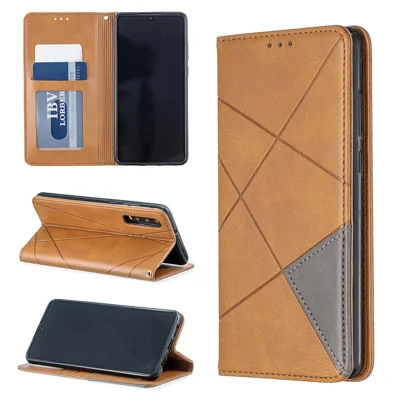 Geometric Pattern Leather Stand Phone Case with Card Holder for Huawei P30 - Yellow
