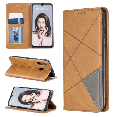 Geometric Pattern Leather Stand Phone Case with Card Holder for Huawei P30 Lite - Yellow