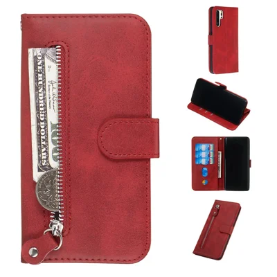 Zipper Pocket Wallet Stand PU Leather Case for Huawei P30 Pro - Red