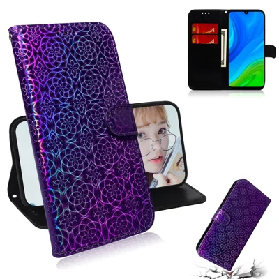 Flower Style Magnetic Leather Shell for	Huawei P smart 2020 - Purple