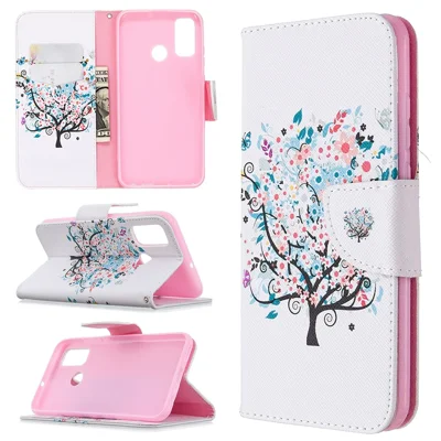 Pattern Printing Leather Wallet Stand Case for Huawei P smart 2020 - Flowered Tree