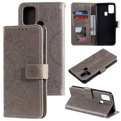 Imprint Flower Leather Wallet Stand Case for Honor 9X Lite - Grey