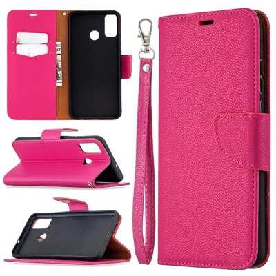 Litchi Texture Wallet Stand Leather Cover with Strap for Honor 9X Lite - Rose