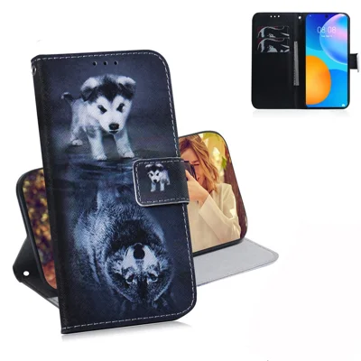Pattern Printing PU Leather Wallet Stand Case for Huawei P Smart 2021 / Huawei Y7a - Dog and Wolf