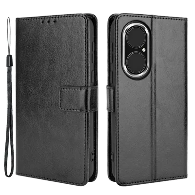 Split Leather Crazy Horse Texture Portefeuille Stand Design Téléphone Shell Pour Huawei P50 Pro - le Noir