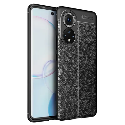 Litchi Texture Flexible TPU Phone Case Shell Protector for Honor 50 - Black