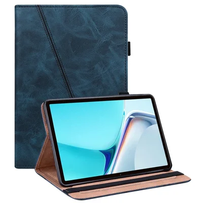 Solid Color Elastic Pen Strap Leather Tablet Cover with Stand Card Slots for Huawei MatePad 11 (2021) - Blue