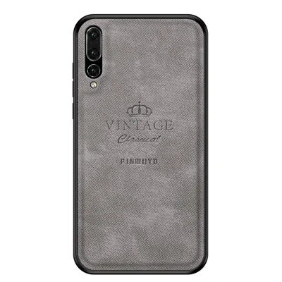 PINWUYO Heavy Duty TPU Edges Hard PC Back with PU Leather Rugged Shockproof Phone Case for Huawei P20 Pro - Grey