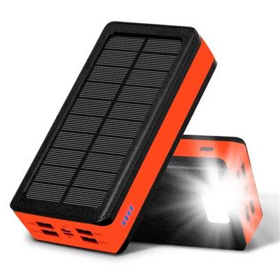 PSOOO PS-400 30000mAh Power Bank Przenośne Ładowarka Słoneczna z Latarką LED (4 Wyjścia + 2 Wejścia) - Czarny/Pomarańczowy