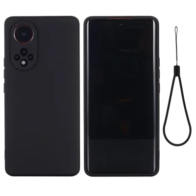 Soft Liquid Silicone Anti-Scratch Microfiber Lining Protective Case with Strap for Huawei nova 9 / Honor 50 - Black