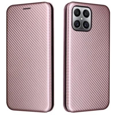 For Honor X8 4G Anti-fall PU Leather Carbon Fiber Texture Case Magnetic Auto-absorbed Adjustable Stand Cell Phone Shell - Rose Gold