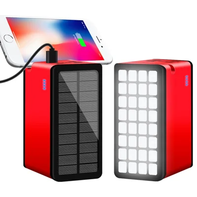 PSOOO 100000mAh Carregador Solar Portátil Exterior Banco de Energia para Celular Carregador de Bateria Externa com Luz LED