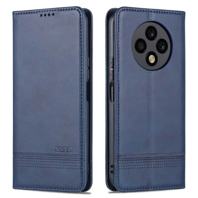 AZNS Wallet Case for U-Magic Enjoy 50 Plus, PU Leather Stand Hidden Magnetic Absorption Flip Shockproof Protective Cover - Blue