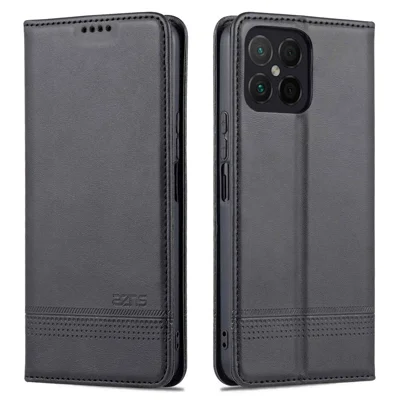 AZNS pour Honor X8 4G étui de protection en cuir PU à rabat avec support, à absorption magnétique automatique, avec coque intérieure TPU antichoc et fonction portefeuille - Noir