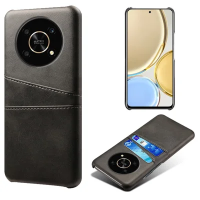 Voor Honor X30/Magic4 Lite 5G/X9 4G/5G Telefoonhoesje met Twee Kaartslots Slijtvaste PU Leer Gecoate Harde PC Beschermerhoes - Zwart