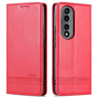 AZNS for Honor 70 Pro 5G Shockproof PU Leather Wallet Flip Cover Magnetic Absorption Stand Anti-scratch Folio Phone Case - Red