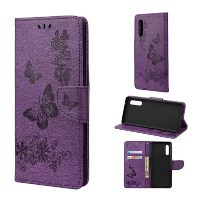 Imprint Butterfly Flower Leather Case for LG Velvet - Purple