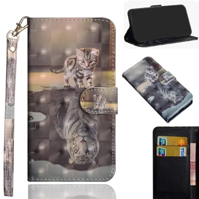 Light Spot Decor Pattern Printing Wallet Stand Leather Phone Casing with Strap for Motorola Moto G9 Plus - Cat and Tiger